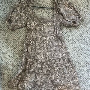 Harlow Swirl Pattern Long Sleeve Dress - Brown and Cream